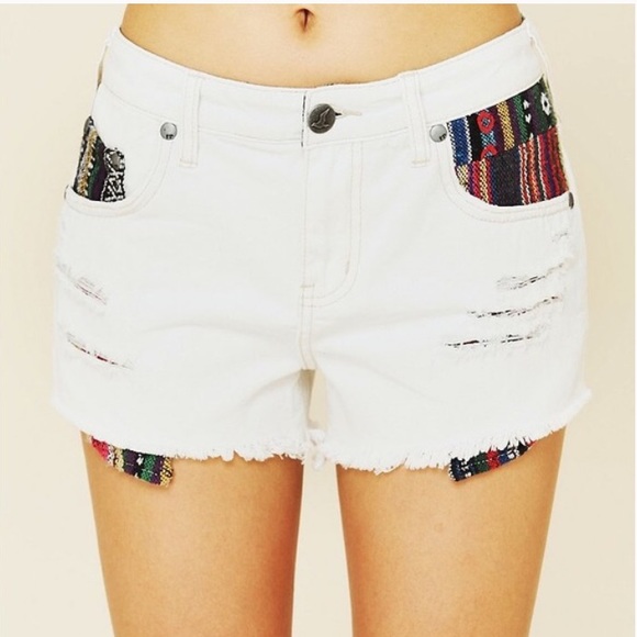 Free People Pants - White Shorts-Free People Aztec Print High Waisted